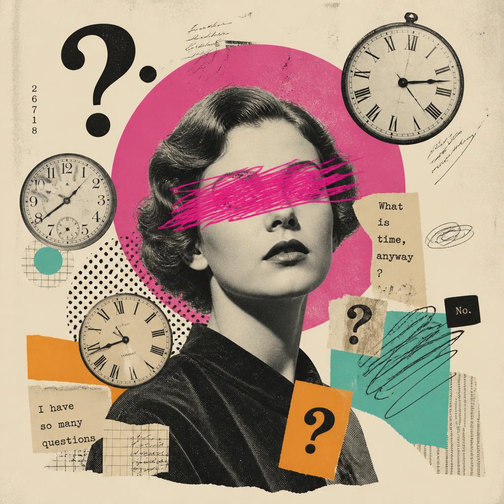 Colagem — mulher com relógios